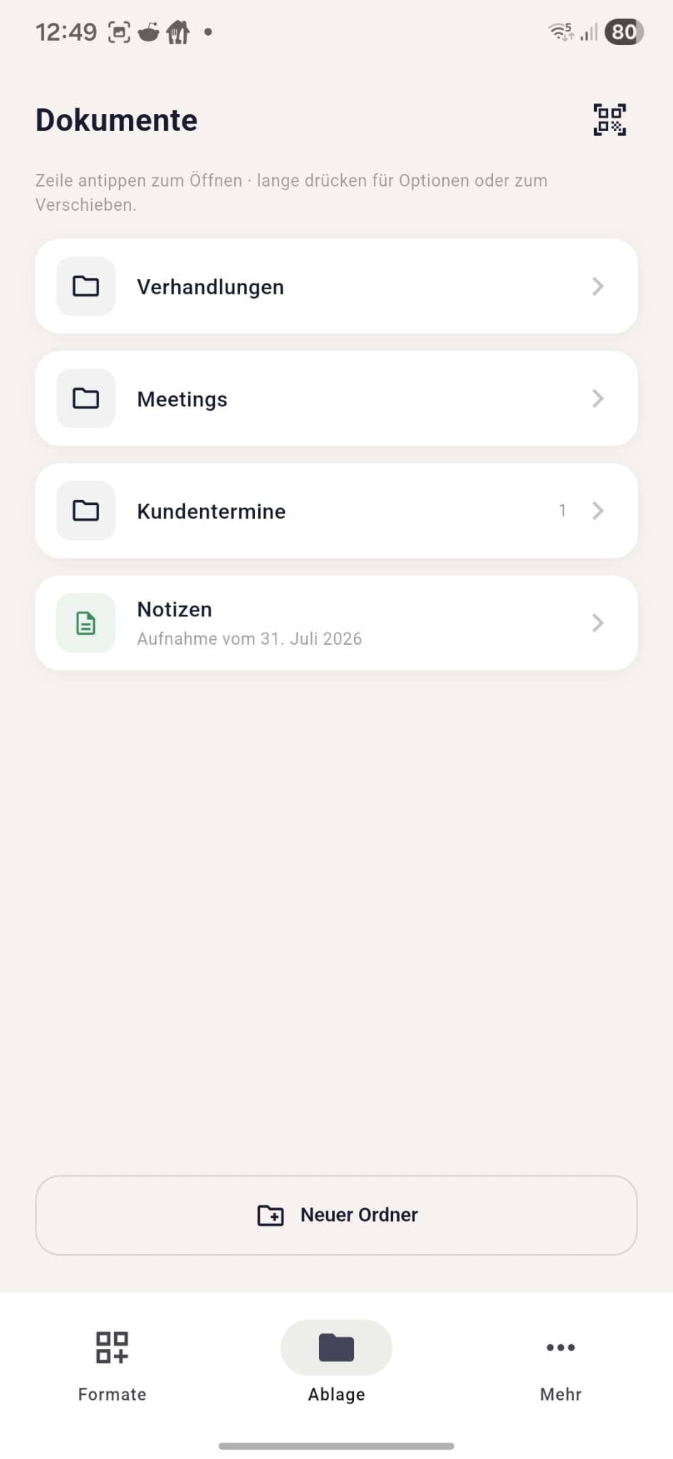 Screenshot: Ablage mit Ordnern